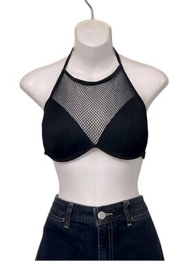 Xhilaration Black Mesh Halter Padded Swim Suit Top Sz XL